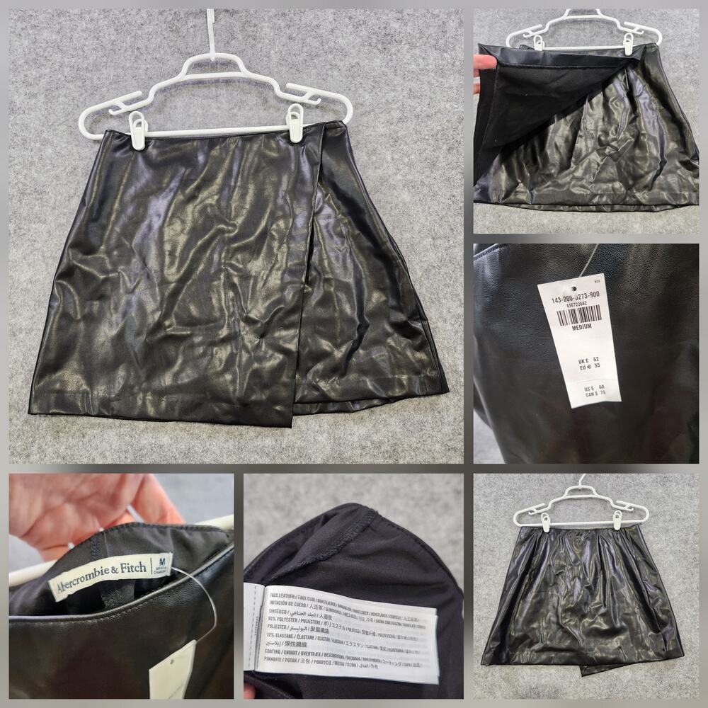 Abercrombie & Fitch Skirt Womens Medium Black Faux Leather Mini Wrap Zipper NWT